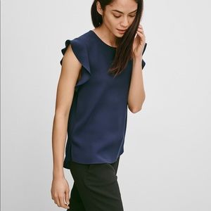 Aritzia Babaton Chaplin blue flutter sleeve blouse